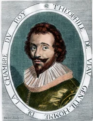 Retrato de Theophile De Viau (1590 - 1626) poeta francais. Gravura do século XVII. Colecção privada.