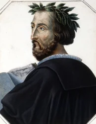 Retrato de Torquato Tasso, conhecido como a Caneca (1544 - 1595), poeta italiano. Gravura do início do século XIX.