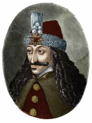 Retrato de Vlad Tepes III, o Empalador, ou Drácula (1431-1476), que inspirou a personagem Drácula de Bram Stoker, um romance escrito em 1897