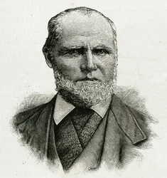 Retrato de William Dunbar, piloto glaciar da tripulação de La Jeannette, para a missão ao pólo norte. Gravura para ilustrar "Le voyage de la Jeannette".
