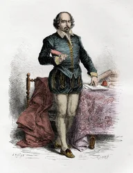 Retrato de William Shakespeare (1564-1616), escritor inglês - gravura em "L
