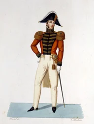 Retrato de um Cavaleiro de Honra do Cabo e Espada do Armee Pontifício. Gravura do século XIX.