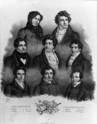 Retrato de diferentes cantores de ópera: 1 Giovanni Battista Rubini (1794-1854) 2 Luigi Lablache (1794-1858) 3 Domenico Donzelli (1790-1873) 4 Adolphe Nourrit (1802-1839) 5 Choblet; 6 Nicolas prosper Levasseur (Le Vasseur) (1791-1871) 7 Louis Antoine Ponch