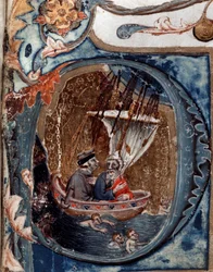 Retrato do poeta italiano Dante Alighieri no barco de Charon - miniatura