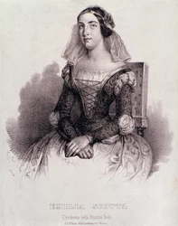 Retrato da cantora Emilia Scotta na ópera Beatrice de Tende