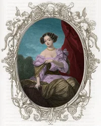 Retrato da Duquesa (Mademoiselle) de Fontanges (1661-1681), preferido de Luís XIV - Gravura de 1862 em "As Rainhas do Mundo" pelos nossos primeiros escritores - Publicado sob a direcção de J G D ARMENGAUD