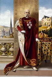 Retrato do Imperador da Áustria Francisco José I (1830 - 1916). cromolitografia do final do século XIX...