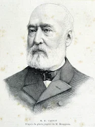Retrato do político francês Lazare Hippolyte Carnot (1801 - 1888). Gravura depois da fotografia de Mourgeon.