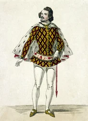 Retrato do tenor francês Gilbert-Louis Duprez (1806 - 1896) no papel de Fernando, no terceiro ato de "La Favorite" de Donizetti em Paris. 1838.