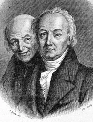 Retrato dos Irmãos Hauy: Abbe Rene Just Hauy (1743 - 1822), mineralogista francês, e Valentin Hauy (1745 - 1822), pedagogo francês - em "Les Contemporains", n.d. final do século XIX.