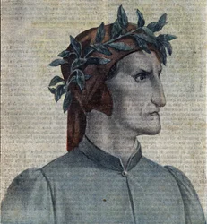 Retrato do poeta italiano Dante Alighieri (1265-1321) (poeta italiano Dante Alighieri) Ilustração de "Le pelerin", maio de 1921 Coleção particular