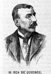 Retrato do escritor e diplomata português José Maria de Eeca de Queiros ou Queiroz (1845-1900). Gravura do século XIX