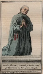 Retrato do alquimista francês Nicolas Flamel (1330-1418) - Gravura - Retrato do alquimista inglês Nicolas Flamel - Gravura Colecção privada