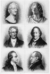 Retratos de Goethe. Gravura de Sd. do século XIX.