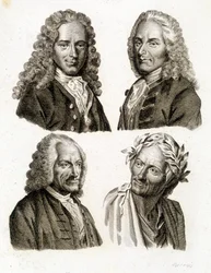 Retratos de Voltaire em diferentes idades - gravura