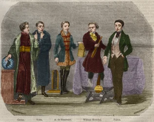 Retratos dos cientistas Georges Cuvier (1764-1832), Alessandro (Alexandre) Volta (1745-1827), Alexander Von Humboldt (Alexandre de Humboldt