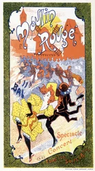 Cartaz anunciando os "Concertos" que acontecem todas as noites no Moulin Rouge, Paris