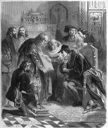 Apresentação da Bíblia impressa a Luís XI (1423-1483), Rei de França.
