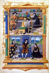Príncipe aprendendo física, filologia, religião e manutenção - in "Da instrução de um príncipe" de Guillaume Bude (Budee) (Budaeus) (1467-1540)