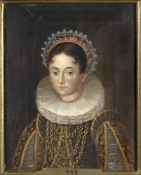Princesse Elisabeth de Suede, duchesse consort de Mecklembourg Gadebusch - Retrato da Princesa Elizabeth da Suécia (1549-1597), Duquesa de Mecklenburg, Anónima . Óleo sobre tela. Dimensão : 28x22 cm. Nationalmuseum Estocolmo