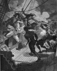 O corsário Jean Bart (1650-1702) aproxima-se de um navio. Gravura do século XIX. No "Histoire de France" de Jules Michelet