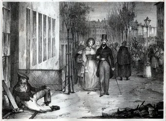 Promenade sur les boulevards em Paris, no século XIX - gravura