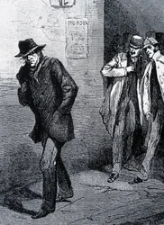 Atmosfera de psicose nocturna nas ruas de Londres (devido aos assassinatos de Jack, o Estripador) - finais do século 19, c. 1888.