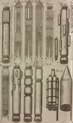 Foguetes e instrumentos pirotécnicos, gravura de Grand Art d