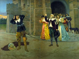 Raimondo anuncia a Edgar a morte de Lucia na última cena do ato III da ópera «Lucie de Lammermoor» (Lucia), de Gaetano Donizetti.