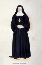 Religiosos da Visitação, uma ordem fundada por São Francisco de Sales e Santa Joana de Chantal em 1610. Gravura do século XIX.