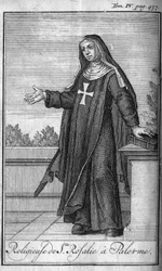Ordem religiosa. Religiosos de Santa Rosalia em Palermo, na Sicília, no século XVII. Na "História das ordens militares ou dos cavaleiros, das milícias seguras e rotineiras de ambos os sexos, que foram estabelecidas até agora". Edição tirada de Abbe Giustin