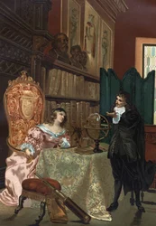 René Descartes (1596-1650) dando aulas de filosofia à rainha Christine da Suécia (1626-1689), cerca de 1649-1650