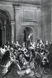 Representação de uma cena de exorcismo. Ilustração do século XIX.