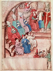 Representação do Concílio de Constança entre 1414 e 1418, no alto do Papa Martin V (Vista do Concílio de Constança, ca. 1417) Miniatura extraída de "Crônicas do Concílio de Constança" por Ulrich Richental (1360-1437) 1438 aproximadamente Praga, Nati