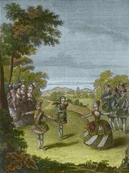Representação do bailado "O triunfo do amor" de Christoph Willibald Gluck em Schonbrunn, Viena, 1865 (gravura)