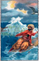 Resgate em um quadro. As maravilhosas aventuras de Sinbad (Sindbad), o marinheiro. Conto popular de 1001 noites (mil e uma noites). A cromolitografia do final do século XIX.