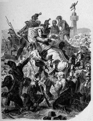 Revolução de 1848: "O arcebispo Denis Affre (1793-1848) fere-se e veste-se numa maca em 1848."
