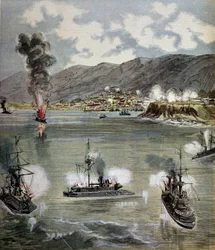 Revolução no Chile: o ataque a Valparaiso em 1891. Ilustração retirada do "Suplemento ilustra a revista du Pepetit" de 1891. Paris, B.N.