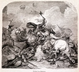 Richard na Palestina. Ilustração em "História de Papas, Reis, Rainhas, Imperadores, através dos Séculos" por Maurice Lachatre 1857
