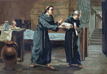Roger Bacon, monge franciscano, teólogo, filósofo e estudioso inglês (1214-1294) enviou o livro "Opus majus" (1267-1268) ao Papa - em "La Ciencia y sus Hombres", de Louis Figuier. Barcelona, 1881.