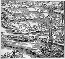 Gália Romana: monumento construído pelos marinheiros parisienses sob a regência de Tibere, na confluência do Sena e do Marne. Gravura em "La Marine et les colonies: commerce" (A Marinha e as colônias: comércio)