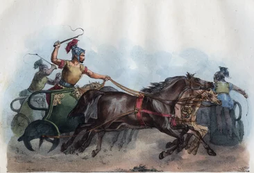 Corrida romana de carros ou corrida de bigas - gravura de «Usi e Costumi di Tutti i Popoli dell