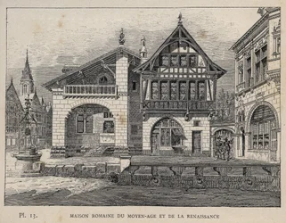 Casa romana da Idade Média e Renascença - gravura de 1889 em "Histoire de habitation humaine à l