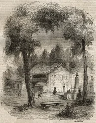Rousseau a Motiers (Cantão de Neuchatel) - Ilustração para as "Confissões" de Jean-Jacques (Jean Jacques) Rousseau (1712-1778) - gravura de 1849