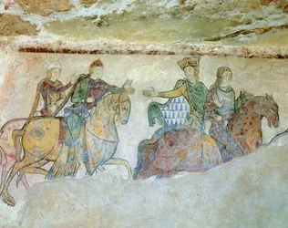 Cortejo Real (ou às vezes interpretado como "perseguição real") composto pelo Rei Henrique (Henrique II) na cabeça do cortejo (ausente neste detalhe), atrás dele sua esposa Alienor d