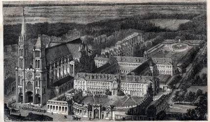 Casa Real de Saint-Louis (Casa de Educação da Legião de Honra) em Saint Denis perto da Catedral - Gravura por volta de 1867