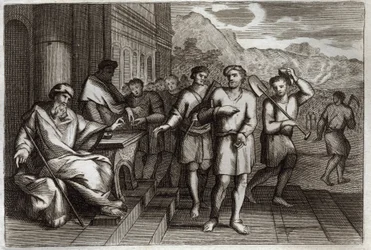 Bíblia de Royaumont, Novo Testamento: Parábola dos trabalhadores da videira ou parábola dos trabalhadores da décima primeira hora. Obreiros que o Pai da família envia para trabalhar na sua vinha. Ilustração de 1811.