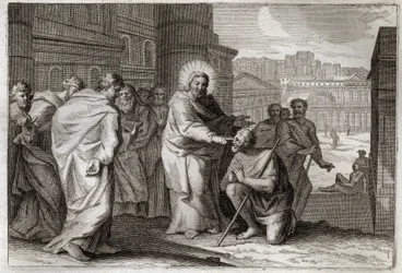 Bíblia de Royaumont, Novo Testamento: O Cego faz. Jesus Cristo guerreia milagrosamente os Cegos. Ilustração de 1811.