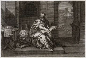 Bíblia de Royaumont, Novo Testamento: O evangelista São Marcos com o leão. Ilustração de 1811.