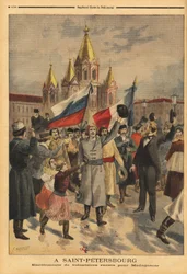 Voluntários russos em São Petersburgo para a expedição francesa de Madagáscar. Gravação no "Le petit journal" 28/04/1895. A coleção de Selva.